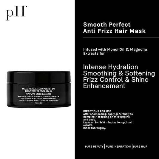 pH PURE HAIR Smooth Perfect Anti Frizz Hair Mask - Softens and adds shine for Frizzy, Unruly Hair, Enriched with Monoi Oil and Magnolia Extract (6.7 Oz)