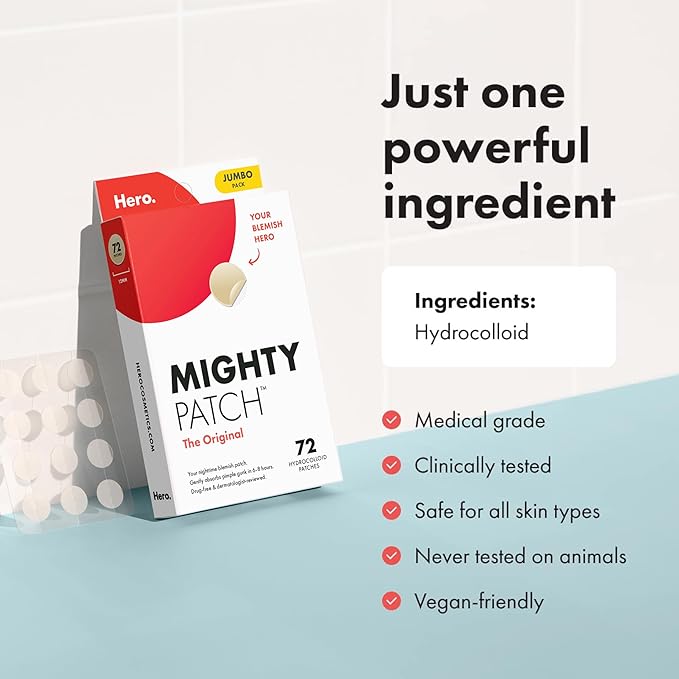 Mighty Patch™ Original Patch - Hydrocolloid Acne Pimple Patch for Covering Zits and Blemishes, Spot Stickers for Face and Skin (75 Count)