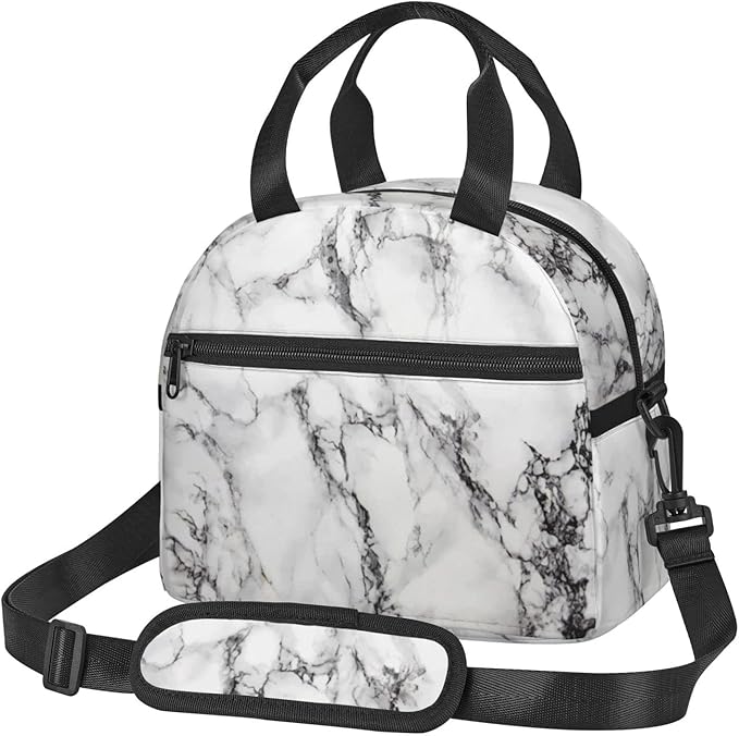 bassyil Marble Insulated Lunch Bag Reusable Lunch Box With Adjustable Shoulder Strap Cooler Tote Bag For Men Women