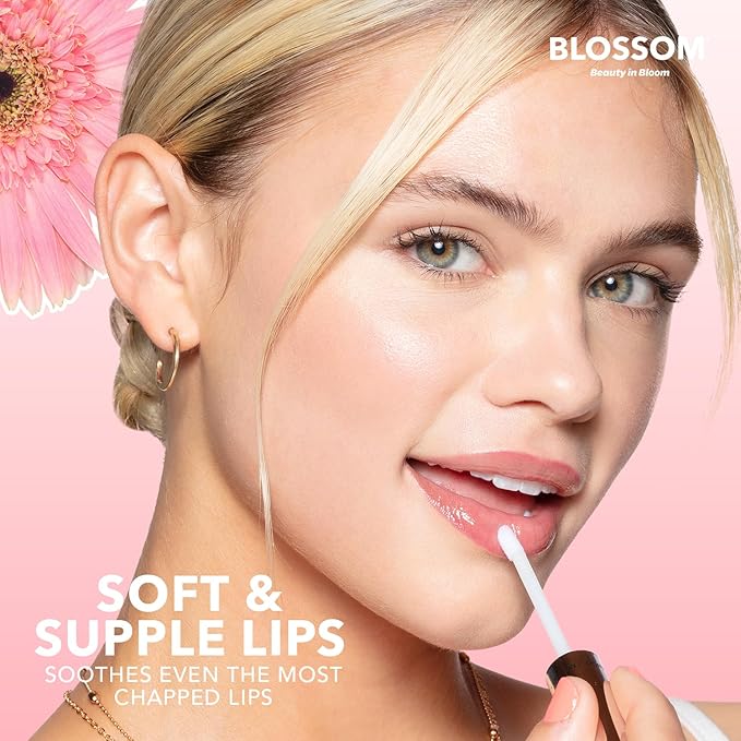 Blossom Lip Gloss & Lip Oil with Olive Oil + Grape Seed Oil, Moisturizing and Hydrating Shimmer Sparkle, Infused with Real Flowers, 3g, Watermelon