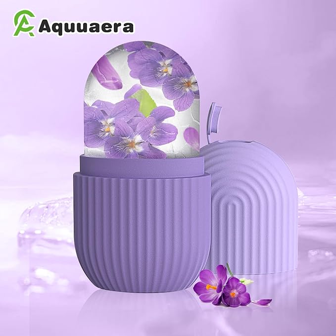 Ice Roller for Face and Eye，Ice Cube Roller Massager for Skin Women Care Tools, Naturally Conditioning De-Puff Eye Bags, Reduce Migraine Pain， Reusable Massage Silicone Ice Mold （Purple）