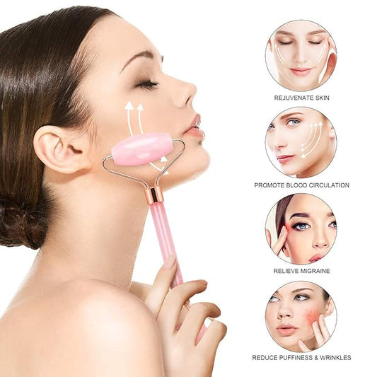 Jade Roller and Gua Sha Set - Natural Rose Quartz Face Roller- Face Massager Kit, Facial Jade Stone Roller for Skin Care, Eyes, Neck
