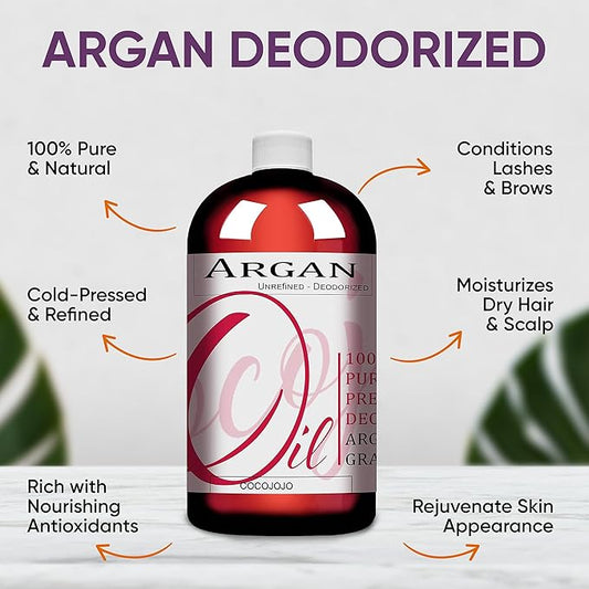 Dr Joe Lab Argan Nut Oil Deodorized 16 oz Pure Natural Moroccan Unrefined Unscented Cold Pressed Virgin - for Hair Skin Body Nail Beard - Marrakesh Oil - Packaging May Vary