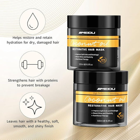 KINGMING Keratin Hair Mask, Keratin Hair Treatment 500ml Hair Mask for Dry Damaged Hair, Coconut Oil Deep Conditioning for All Hair (16.9 oz)