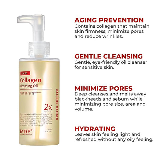 MDP+ RED LACTO COLLAGEN CLEANSING OIL 2.0, Pore Control, Deep Cleansing|6.76oz/200ml,Daily Makeup Remover, Blackhead Melting, Pore Cleanser, Korean Facial Cleanser