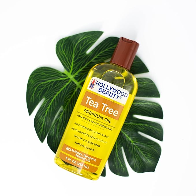 Hollywood Beauty Tea Tree Oil for Hair, Scalp, and Skin, 8 fl oz - Moisturizes Dry, Itchy Scalp, Blended with Vitamin E & Aloe