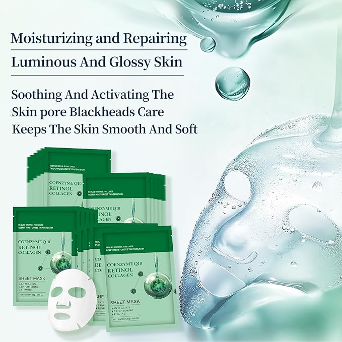 Collagen Face Sheet Mask Anti Aging Skin Care Mask Sheets Collagen Sheets Pack With Retinol Sheet Facial Masks Bulk for Women Face Masks Beauty Gifts for Women Fine Lines Wrinkle 10 Pack
