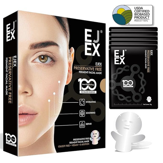 EJEX Face & Neck Mask Skincare, Hydrating Mask For Dry Skin, Bio-Based Facial Treatment For Sensitive Skin, Repairing Skin Barrier In 28 Days, Soothing, Firming, Glowing, 38gx5ea