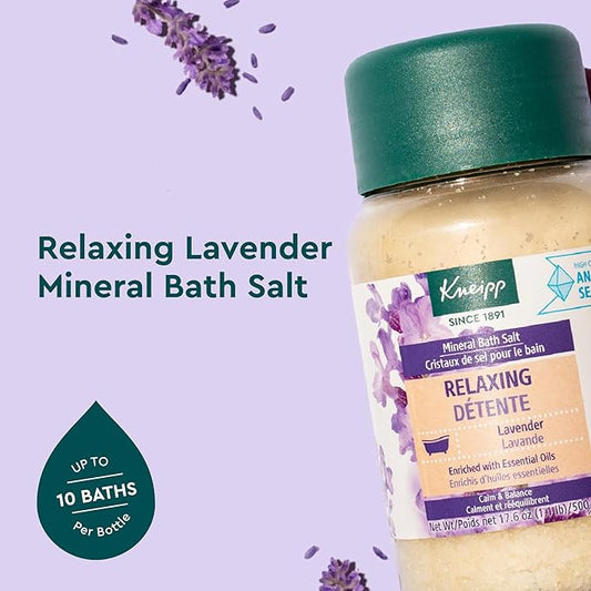 Kneipp Relaxing Mineral Bath Salt with Lavender - Good for Relaxation - 17.6 oz - Up to 10 Baths