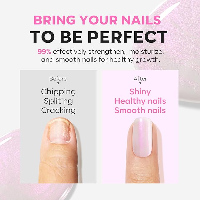 modelones Nail Strengthener Ridge Filler for Nails Repair Kits Pearl Pink White Nail Polish for Thin Weak & Damaged Nails Hardener for Nail Protection, Nail Care, 15ml