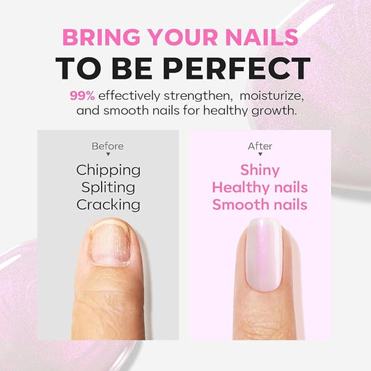 modelones Nail Strengthener Ridge Filler for Nails Repair Kits Pearl Pink White Nail Polish for Thin Weak & Damaged Nails Hardener for Nail Protection, Nail Care, 15ml