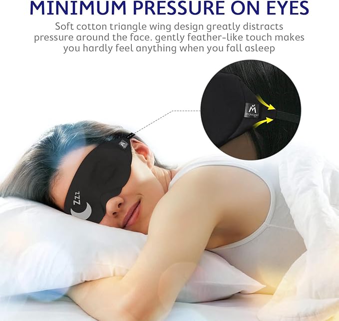 Mavogel Cotton Sleep Mask - Sleep Eye Mask for Women Men, Light Blocking Night Eyemask, Super Soft and Comfortable Eye Covers for Sleeping Yoga Nap Meditation, Includes Travel Pouch (Moon Style)
