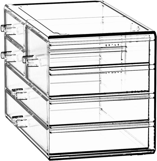 ZHIAI Stackable Storage Drawers, Acrylic Bathroom Counter Organizer Clear Makeup Organizers for Vanity, Kitchen Cabinets, Bathroom, Undersink, Home Organization and Storage (5 Drawers, Pattern E)