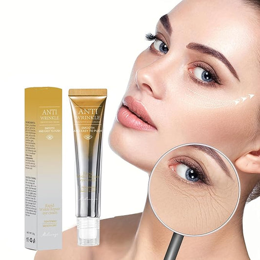 Eye Serum with 8% Glycerin 5% Retinol Hyaluronic Acid for Rapid Puffy Fine Lines Dark Circles Wrinkles, Under Eye Cream with 360° Roller Massage Ball, 0.7 fl. oz, Gold