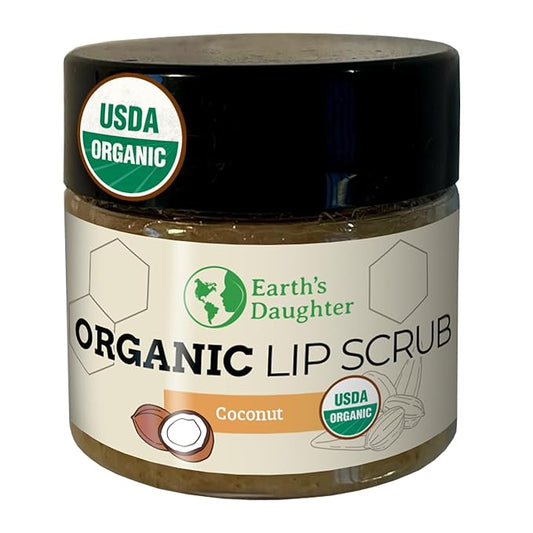 Earth's Daughter Organic Coconut Lip Scrub 0.7 oz - USDA Organic, Fair Trade, Sugar, Jojoba Oil, Beeswax, Coconut Oil, Calendula Extract