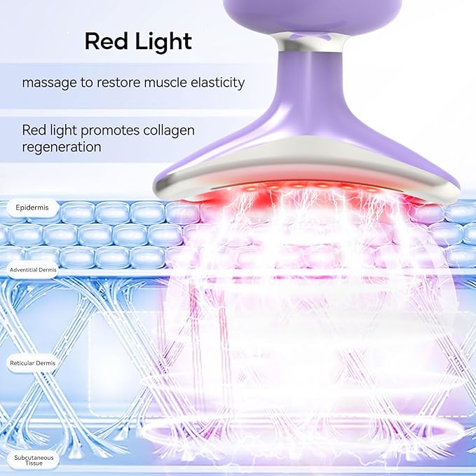Facial & Neck Massager with Red Light Therapy | 7-Color LED Face Sculpting Wand | at-Home Skincare Tool for Women (Purple)