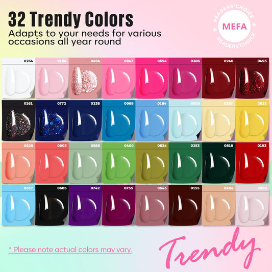 MEFA 56 Pcs Gel Nail Polish Kit with U V Light, 32 Colors Hot Pink Colorful Gel Nail Kit Glitter nail Polish Set Nail Art Decorations Manicure Tools DIY Gifts