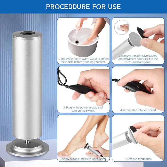 Dermave Electric Foot Callus Remover, Electric Foot Callus Remover, Callus Remover for Feet - Foot Filer with 60pcs Sanding Discs for Dead Cracked Skin, Men/Women (Silver)