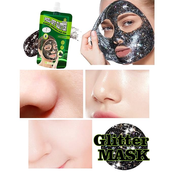 AICHUN BEAUTY Bamboo Charcoal Aloe Vera Peel-Off Glitter Mask Oil-Control Anti-Acne Moisturizing Detox Cleansing 10 minutes Facial Therapy 120ml/4.06fl.oz