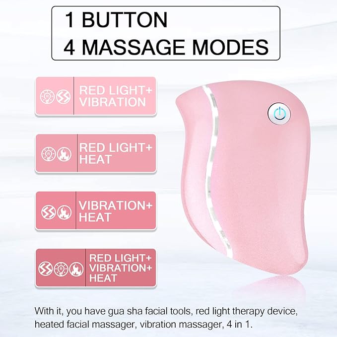 Aikertec Heat Electric Gua Sha Tool, 4-in-1 Multi-Function Anti-Aging Face Massager, Facial Contouring & Firming, Double Chin, Awakening Skin, Deep Treatment
