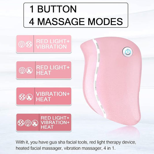 Aikertec Heat Electric Gua Sha Tool, 4-in-1 Multi-Function Anti-Aging Face Massager, Facial Contouring & Firming, Double Chin, Awakening Skin, Deep Treatment