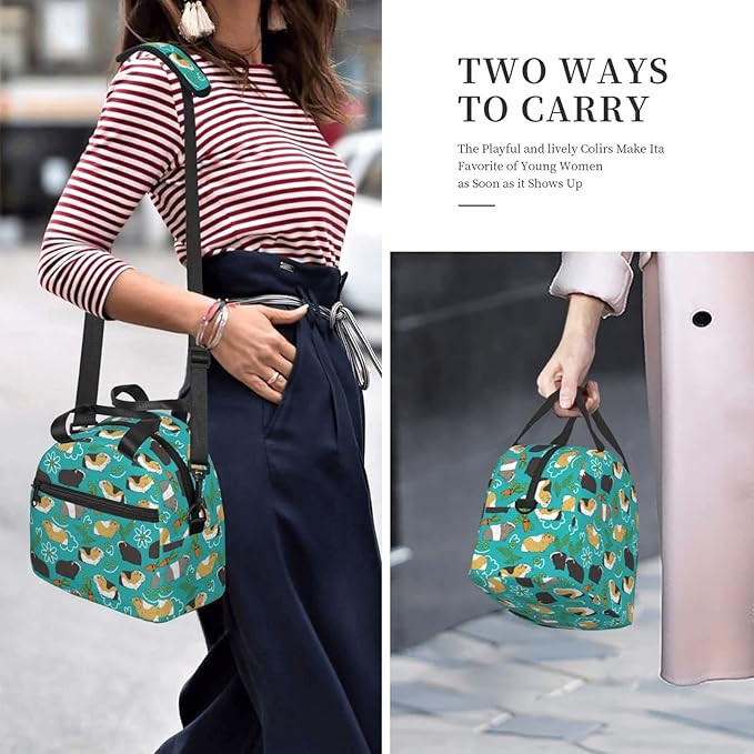 bassyil Guinea Pig Lunch Box Reusable Insulated Totes Lunch Bag Thermal Cooler Adjustable Shoulder Strap Bag For Men Women