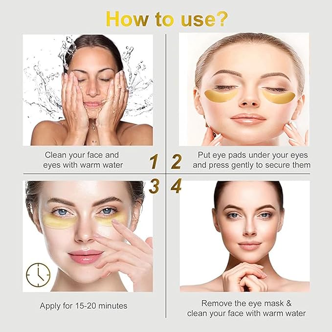 Under Eye Patches, Eye Mask, Eye Patches for Puffy Eyes and Dark Circles Reduce Eye Bags Fine Lines Smooth Wrinkle, Anti-Aging,Hydrating, 24K Gold Eye Skin care Pads with Collagen (60PCS) Black