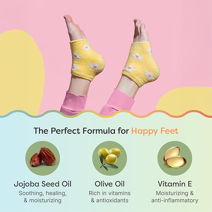 ZenToes Moisturizing Socks for Cracked Heel Treatment - Vitamin E, Olive Oil and Jojoba Oil Infused Heel Socks to Soften and Hydrate (Yellow & White Daisies, Regular)