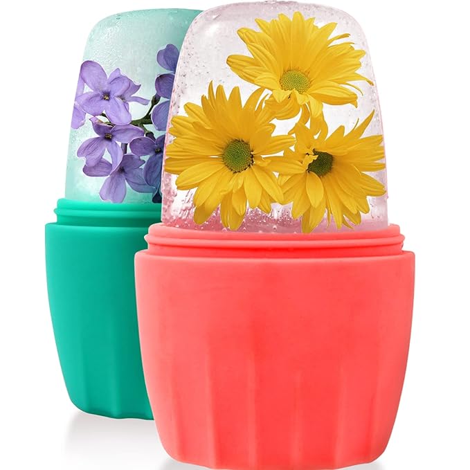 2Pack Silicone Ice Roller for Face Puffiness and Brightening Skin Glow, Reusable Facial Ice Mold with Freezer.