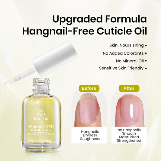 Beetles Gel Top Coat Base Coat Cuticle Oil Set, 3Pcs 15ml No Wipe Top Coat Gel Nail Polish Glossy Shine Long Lasting Cuticle Protectors Kit Oil Care for Dry Damaged Cuticles Gift for Women