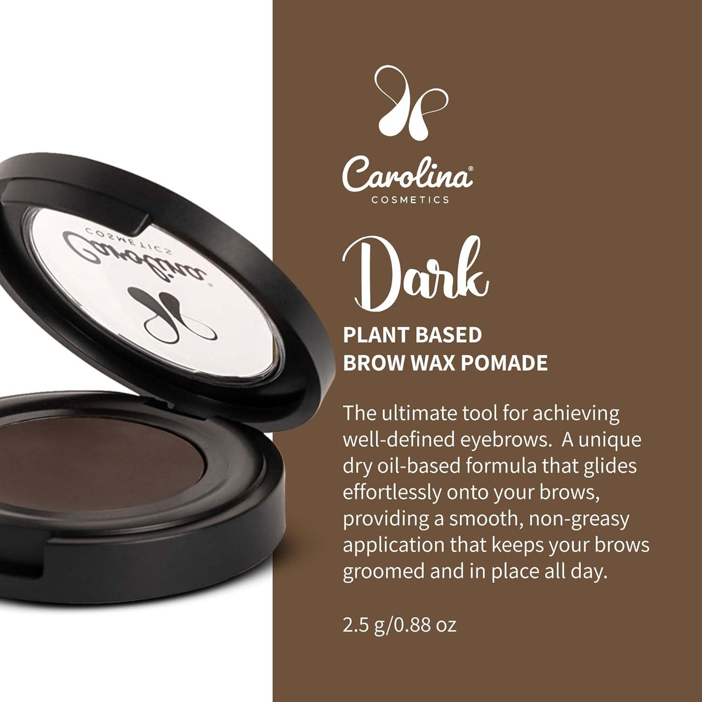 Brow Wax Pomade in Dark Shade - Plant-Based Vegan, Non-GMO, Paraben-Free - Dry Oil Based Pomade for Defined Eyebrows - 0.88oz