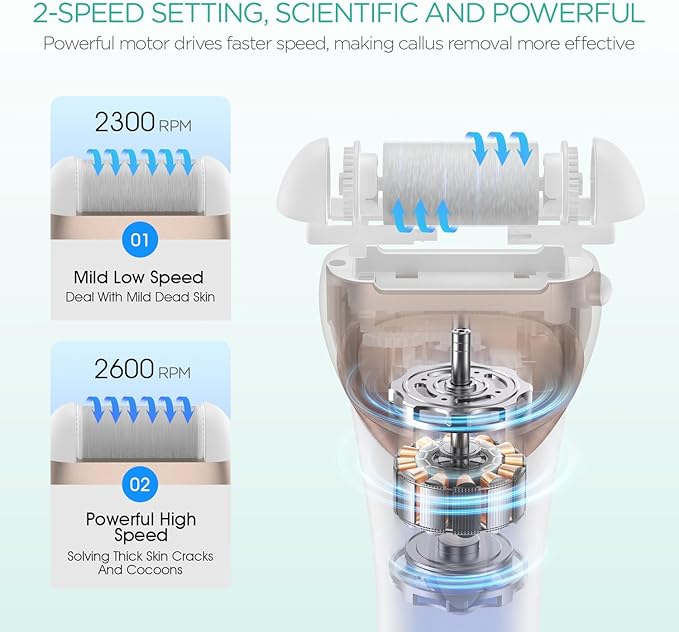 VOYOR Electric Foot Callus Remover Rechargeable Foot File Waterproof Pedicure Tools, Professional Callus Remover for Feet 3 Roller Heads Foot Scrubber Electric Foot Grinder CR300 (Champagne Gold)