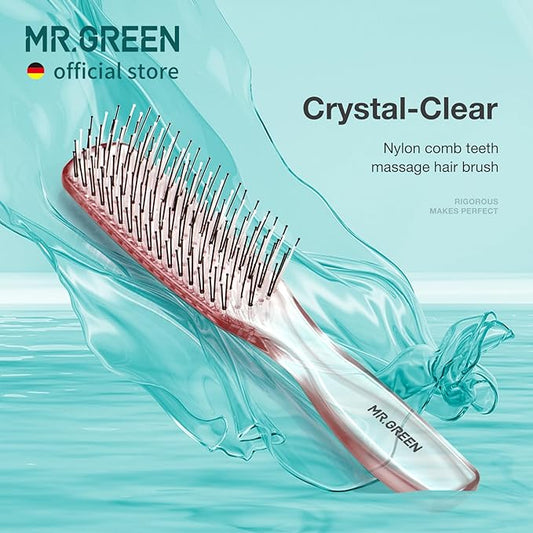 MR.GREEN Hair Brush Crystal Scalp Massage Combs Volumizing Hair Styling Fine Tooth Detangling Tool For Long Wet Dry Hair Women Gift (Pink, Small)