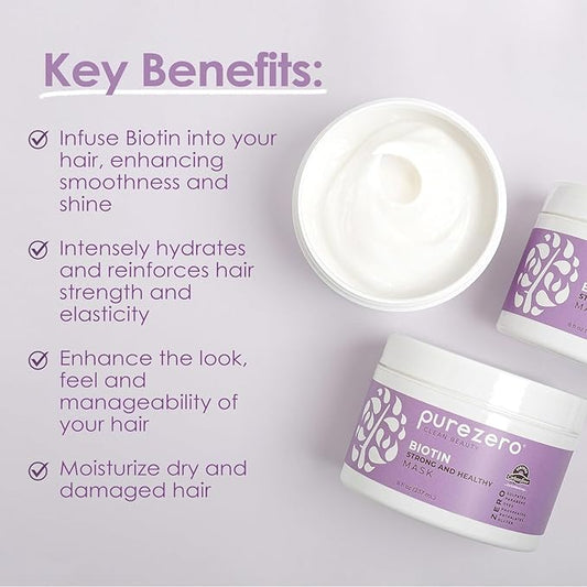 PureZero Biotin Strengthening Hair Mask 8 oz – Nourishing, Moisturizing, & Repairing for Stronger, Healthier Hair