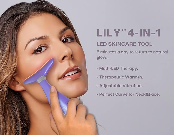 Lily Neck Face Massager Skin Rejuvenation Device (Violet) with Triple Action LED, Natural Jade Comb Head Massager Scalp Massage Comb