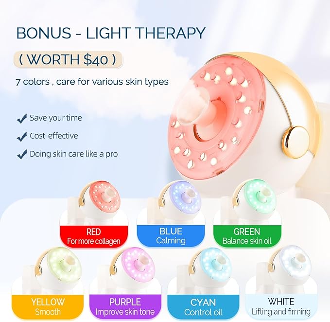 Facial Steamer,with 7 Colors Led Light,Face Steamer for Facial Deep Cleaning,Warm Mist Nano Ionic Steamer for face,Steam Humidifier,Facial Steamers Home Facial spa, Gift for Women（Gold with Light）