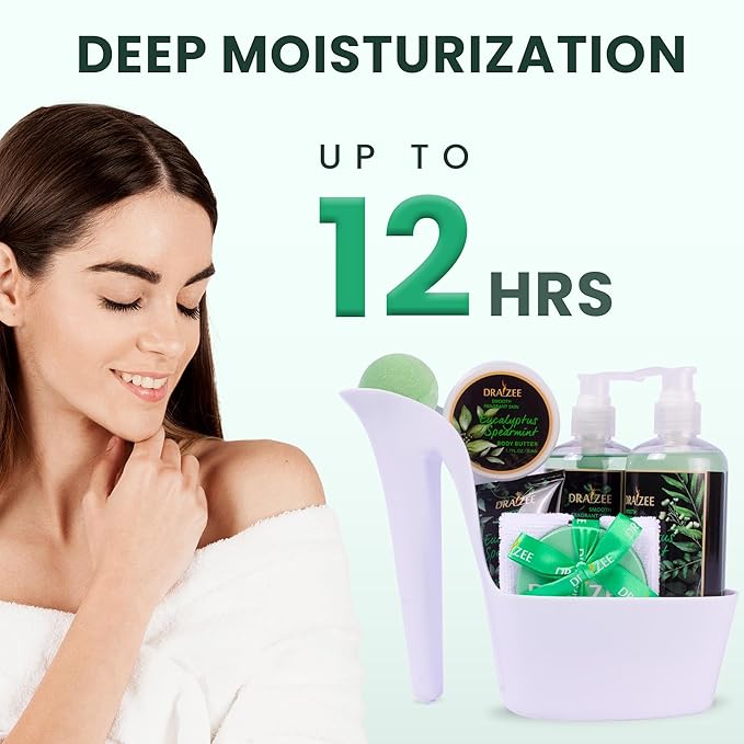 Draizee Mothers Day Gifts for Mom-Spa Gift Baskets for Women-8 Pcs Luxury Eucalyptus Spearmint Scented Heel Shoe Design Bath and Body Spa Set-Self Care Package for Women, Present for Mom-Body Care Set