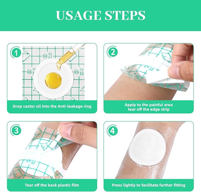 20 Pcs Disposable Clear Castor Oil Patches, Pu Film Waterproof Castor Oil Belly Button Patch, 7.9 x5.5'' Organic Cotton Pads Self-Adhesive, Hypoallergenic, Suitable for Navel, Abdomen, (Oil-Free)