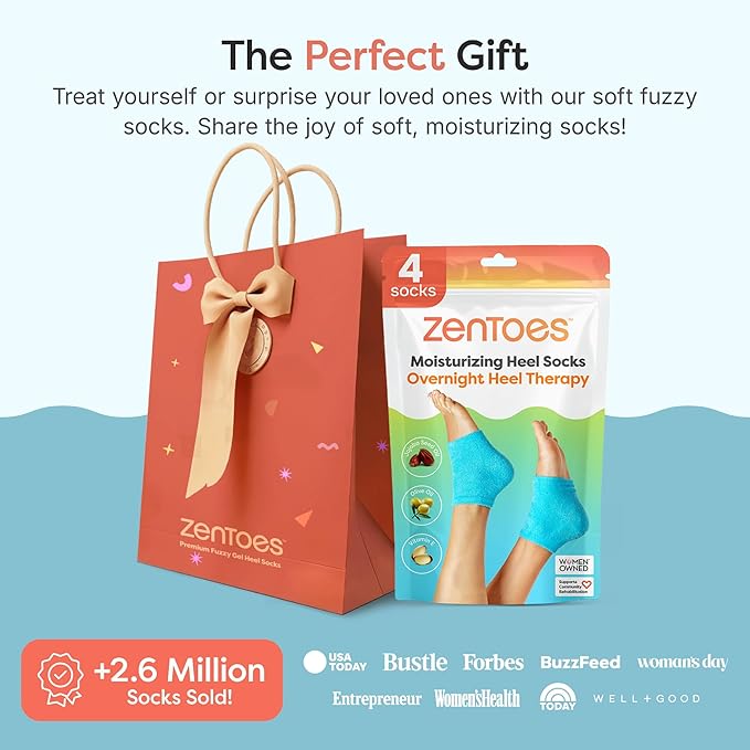 ZenToes Moisturizing Socks for Cracked Heel Treatment - Vitamin E, Olive Oil and Jojoba Oil Infused Heel Socks to Soften and Hydrate (Fuzzy Blue, Wide Width)