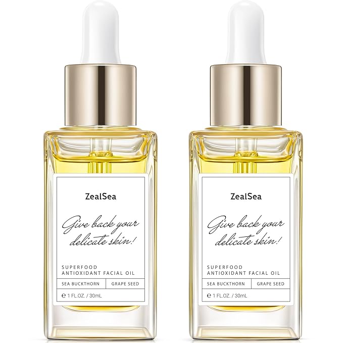 ZealSea Superfood Antioxidant Face Oil: Facial Oil with Antioxidant Rich Plant-Based Oils Hydrating and Smooth Dry Skin Care Gua Sha Massage Skin Therapy Oil for Women Men, 1 Fl Oz (Pack of 2)