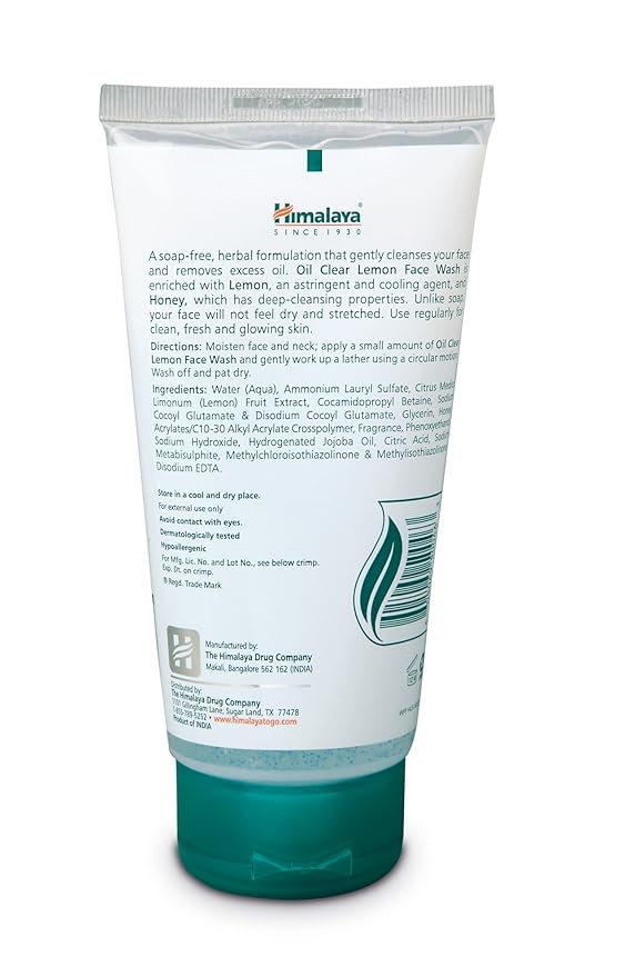 Himalaya Oil Control Lemon Face Wash for Toning, Cleansing and Removing Excess Oil, 5.07 oz