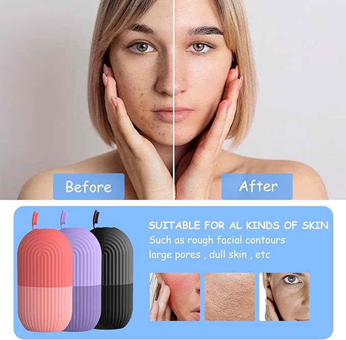 3pcs Ice Cube Roller for Face,Eye,Silicone,Reusable Facial Massager Ice Mold,Brighten Skin Enhancing Natural Glow,De-Puff Eye Bags,Reduce Migraine Pain (Purple)