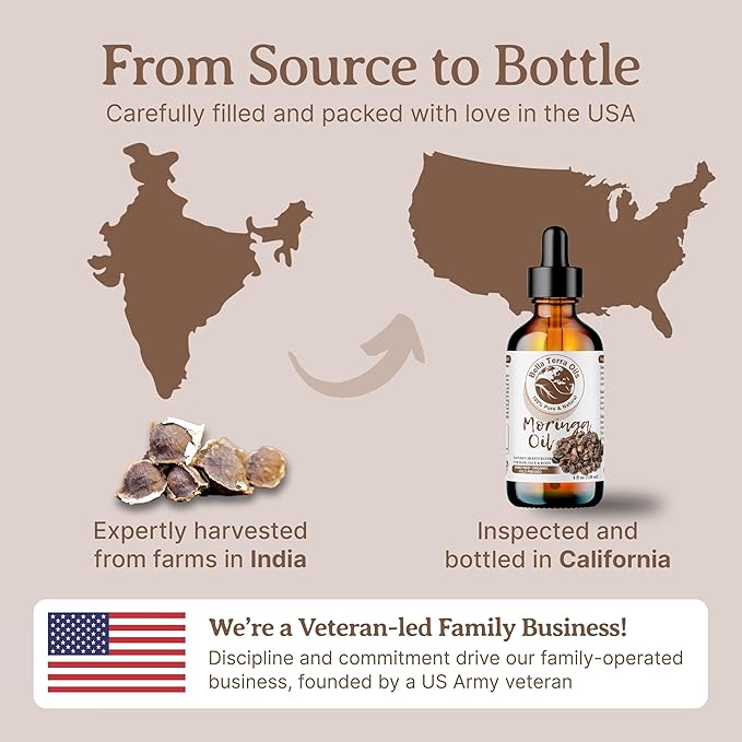 Bella Terra Oils - Organic Moringa Seed Oil 2oz - A Blend of Nature's Best, High in Oleic Acid & Vitamin E, For a Touch of Luxurious Smoothness