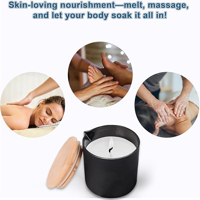 Soy Massage Oil Candle, 8.8OZ Low Temp Vanilla in Frosted Black Glass, Moisturizing Essential Oil Body Massage for Home & Spa, Skin Treatment Wax (Classic Vanilla)