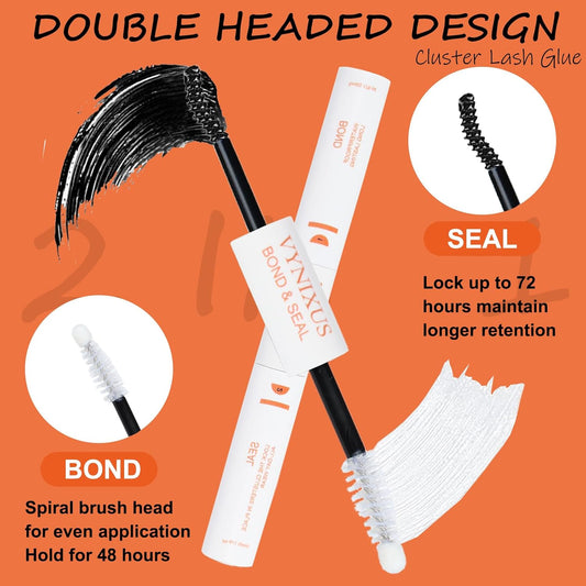 Lash Glue for Eyelash Clusters 2-IN-1 Lash Bond and Seal Waterproof Eyelash Glue DIY Lash Cluster Glue Individual Lash 72H+ DIY at Home 10ml