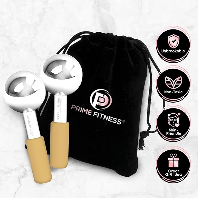 Ice Globes for Facials | Unbreakable Steel Cooling Roller | Cryo Sticks for Face | Massager for Face Neck & Eyes | Skin Care for Dark Circles, Puffiness, Wrinkles, Collagen Production (GOLD)