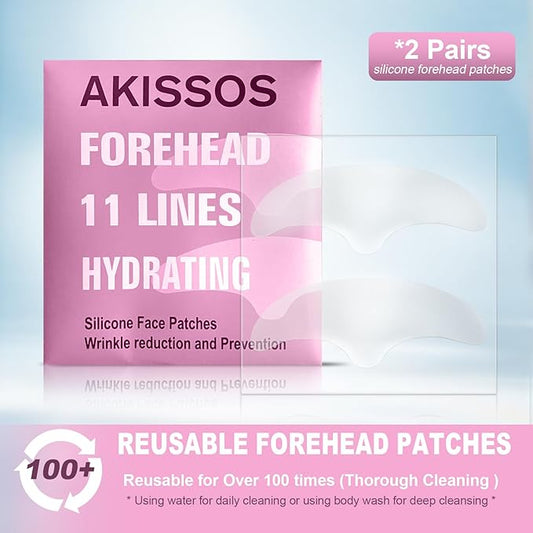 Akissos Forehead Wrinkle Patches Silicone Reusable Forehead Wrinkles Treatment - Overnight Face Tape for Wrinkle, Frown, 11 Lines Wrinkle Patches - Smoothing & Hydrating Non Invasive for Fine Lines