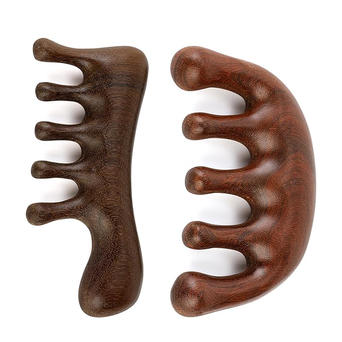 2 Pack Wooden Scalp Massage Comb Wooden Wide Tooth Loc Comb Sandalwood Scalp Massager Brush, Head Brush Gua Sha for Women Men