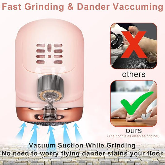 Electric Callus Remover for Feet (with Vacuum Cleaner), Rechargeable Foot Callus Remover Pedicure Tools Foot File, Professional Foot Care Kit Deadskin Remover with 3Heads&2Speed,LCD Display-Pink