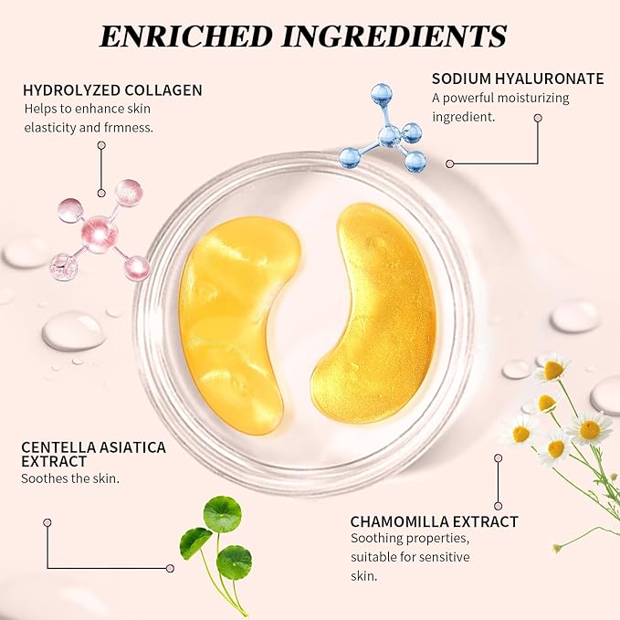 Under Eye Patches (24 Pairs), 24K Gold Under Eye Masks for Dark Circles, Puffy Eyes, Undereye Bags, Wrinkles - Rejuvenating & Revitalizing Eye Skincare Treatment - Bridesmaid Gifts for Women